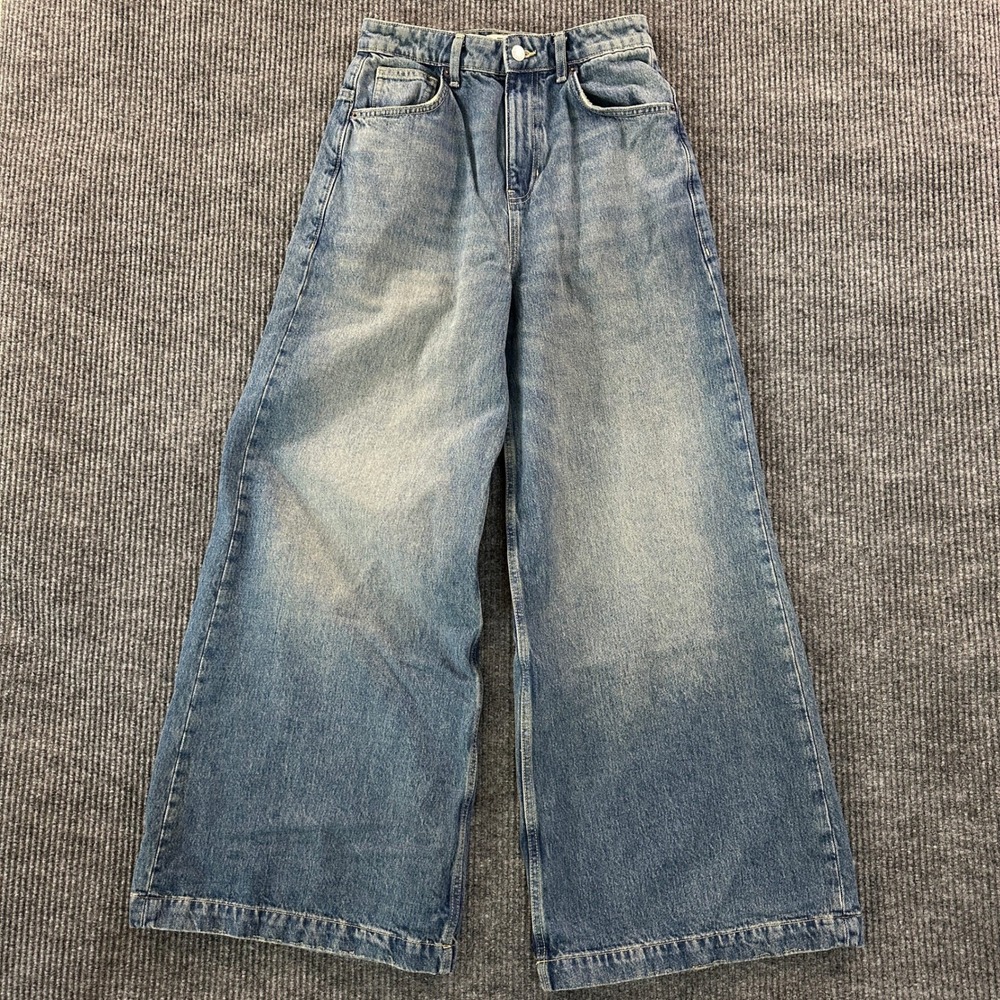 Cotton On 91 Wide Leg Jeans Womens Size 4 Blue Faded High Rise Denim